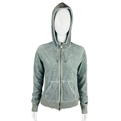 Nike Womans Sz Small 4-6 Gray Zipper Hoodie Velour Long Sleeve  - Picture 1 of 9
