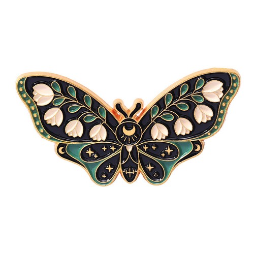 Gothic Moon Nature Brooch moth brooch Flower Moth Butterfly Brooch Lapel pins - Foto 10 di 17