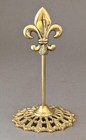 Card Sign Holder Brass Fleur-de-lis Top Round Filigree Base 3.5"D 6"High Set/6