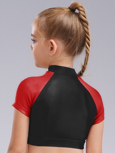 Kids Girls Jazz Hip Hop Dance Crop Tank Top Shiny Satin Zipper Gymnastics Shirts - Picture 35 of 43
