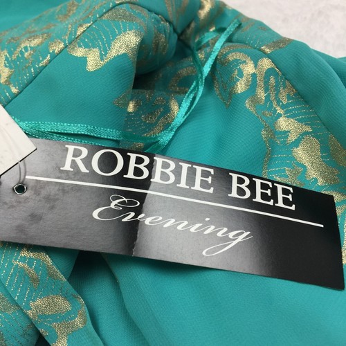 Nuevo con etiquetas Vestido Robbie Bee Noche Cóctel Halter Línea A Talla 14 Mujer Azul Dorado Floral - Imagen 10 de 16