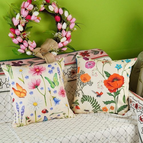 ONWAY Outdoor Waterproof Spring Summer Pillow Covers 18X18 Inch Set of 4 Floral - Picture 5 of 7
