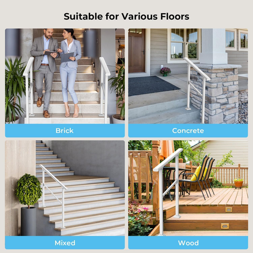 Hand Rails for Outdoor Steps,4 Step Stair Handrail & Indoor Stair Railing Kit,Wh - Picture 7 of 12