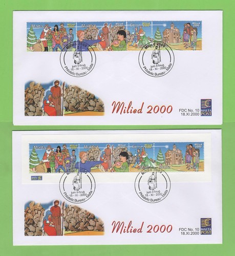 Malta 2000 Christmas set & m/s on two First Day Covers