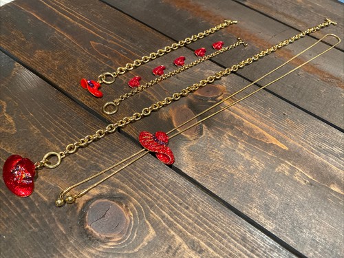 Lot of Four Red Hat Society Jewelry Pieces - 3 Bolo/Chains & a Bracelet - Gold - Picture 1 of 9