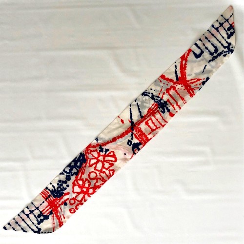 Vintage Mod Scarf 70s, Red White Navy Blue Floral, Pointed Ends Short Retro - Picture 5 of 6