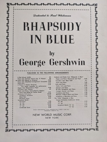 "Rhapsody in Blue" piano solo sheet music, 1927 - Picture 2 of 2