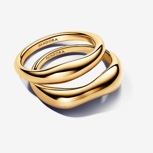 New Authentic Pandora Shine Gold Organically Shaped Stacking Rings 163264C00-50 - Picture 2 of 6