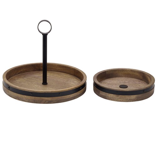 Mikasa, 2-Tier Lazy Susan w Burnished Iron Band Accent + Mango Wood - Picture 3 of 7