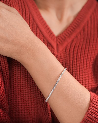 5.50 CT Round Lab Grown Diamond Tennis Bracelet 14KT White Gold For Anniversary - Picture 3 of 10