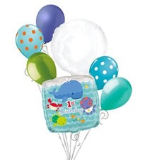 7 pc Under The Sea Happy 1st Birthday Balloon Bouquet Fish Ocean Octopus Turtle