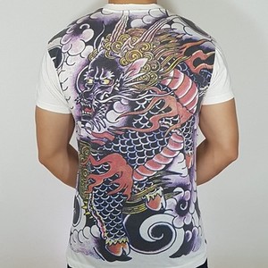 NEW-MEN-039-S-JAPANESE-034-KIRIN-034-RED-DRAGON-FACE-DEER-ANTLER-LION-TAIL-TATTOO-T-SHIRT