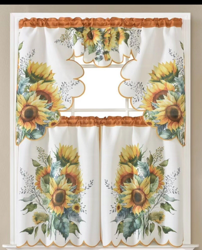 3PC SET EMBROIDERY/PRINTED KITCHEN CURTAIN SOLID DRAPE VALANCE TIER NEW DESIGNS - Picture 7 of 31