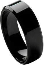8mm Tungsten Carbide High Polished Black IP Plated Beveled Wedding Band Ring