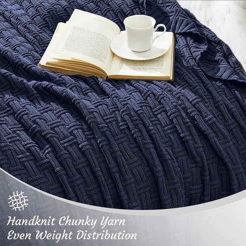 Breathable Navy Blue Throw Blanket - 50x60 Inches Lightweight Knitted Design - Picture 7 of 10