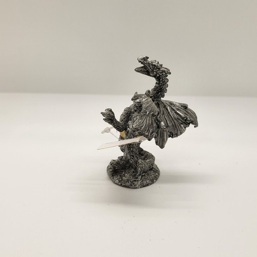 Pewter Dragon Figurine With Brown Glass Marble 3.5" Tall - Picture 6 of 8
