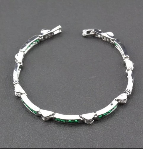 6Ct Princess Cut Lab Created Emerald Womens Tennis Bracelet 14K White Gold Over - Bild 4 von 9