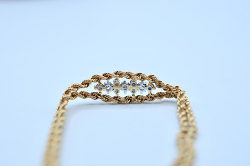 14k Vintage Gold, Diamond And Sapphire Rope Bracelet. 6.3Grams - Picture 6 of 7