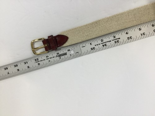 Vintage Damen Canvas & Leder Gürtel Messing Schnalle cremeweiß braun 143 - Bild 4 von 6