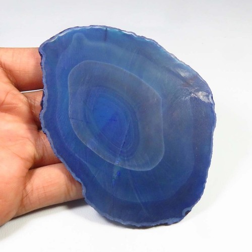 Natural Geode Agate Gemstone Slice 93x71mm Smooth Blue Cabs Slice 290Cts BS-1019 - Picture 11 of 11