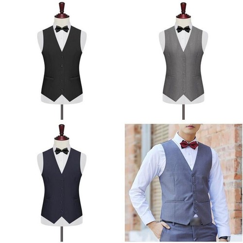 Plus size Men Business Vest Suit Vest Wedding Host Waist Coat Casual Jacket Gift - Picture 19 of 23