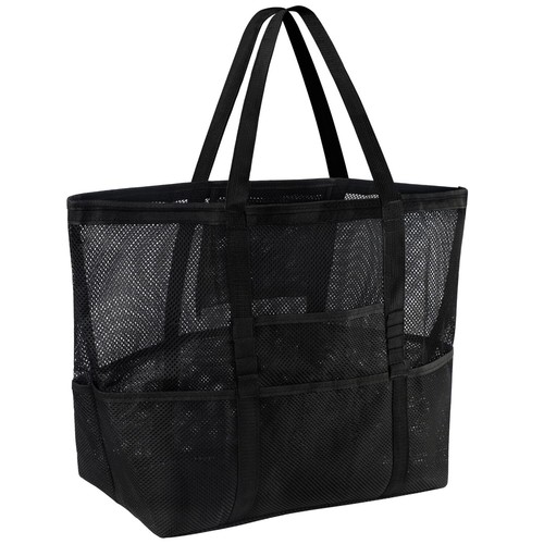 Mesh Beach Bag Tote Bag for Women, Foldable Swim Large Beach Tote Bag with Zi...