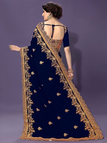 Women's Silk Heavy Embroidery Saree - Picture 7 of 54