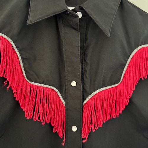 VTG Rockmount Ranch Wear Shirt Cowgirl Western RODEO QUEEN Black Red Fringe Top - Picture 17 of 21