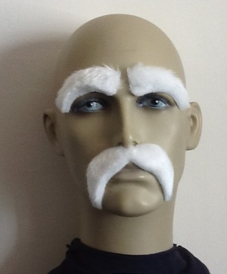 White Fancy Dress Droop Moustache /& eyebrows