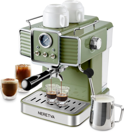 Neretva Espresso Coffee Machine 15 Bar Espresso Maker with Milk Frother Steam Wa image