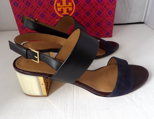 Neu im Karton authentisch Tory Burch Gigi 55 mm schwarz Seide Wildleder Leder Blockabsatz Sandale 9M - Bild 11 von 13