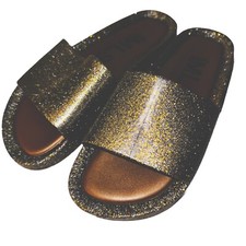 Melissa MLSA Slide Sandals Gold Silver Glitter Jelly Slip On Beach Pool Sz 8