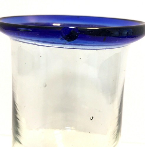 6 3/4" Mexican Handblown Glass Goblet Cobalt Blue Rim & Base Pedestal Has a Chip - Bild 5 von 8