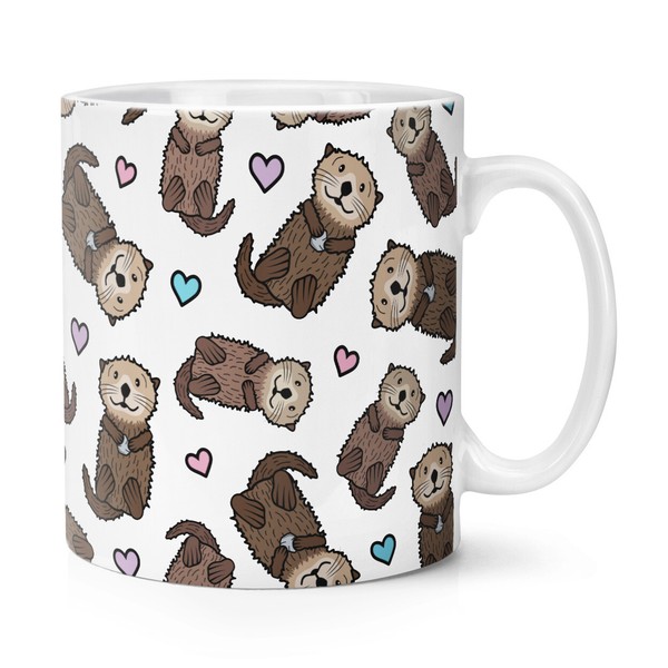 Otter Herzen Muster 284Ml Becher Tasse Tiere Liebe Weiß Ehefrau Freundin Lustig-image