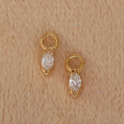 0.08 Cts 14k Yellow Gold Natural Marquise Diamond Charm Pendant for Necklace - Picture 8 of 14