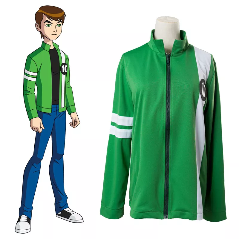 Ben10 Ultimate Alien Cosplay Costume Ben Tennyson Green Coat Zip-up Jacket