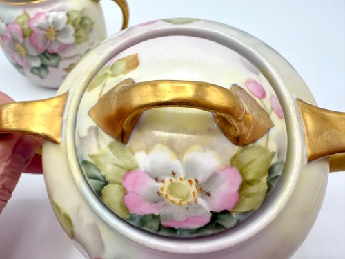 Bavaria Pintado a Mano Flores Rosa Dorado Azúcar Cuenco y Jarra Crema PS AA - Imagen 2 de 18