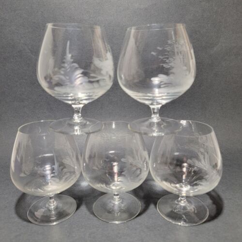 Bicchieri vintage cristallo brandy cognac sniffers fauna selvatica incisi lotto di 5 - Foto 4 di 16