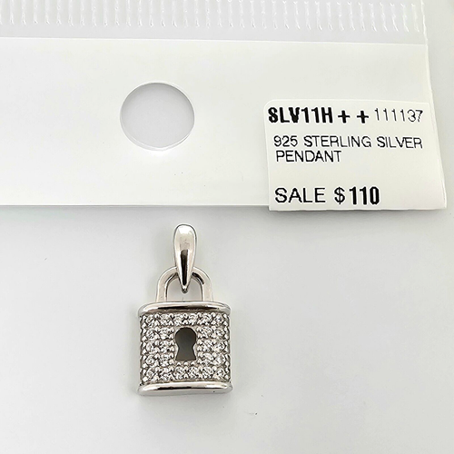 925 Solid Sterling Silver Tiny Lock, Lots Of Sparkle! Charm .6 X .35", Prong Set - Picture 5 of 6