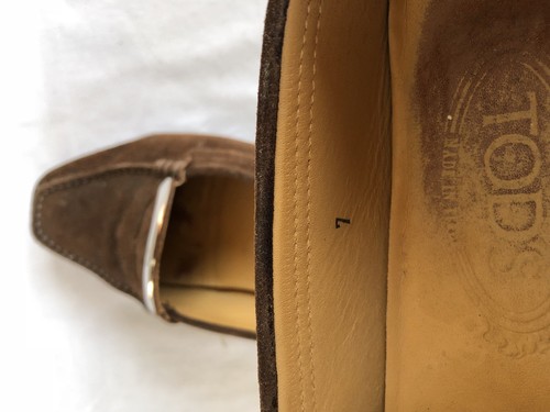 Mocassini piatti da donna marroni Tods taglia US 7 punta moc in pelle scarpe da guida A - Foto 6 di 10