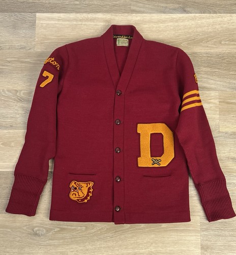 Vtg Octonek Knitting Co Letterman Varsity Cardigan Sweater Men Sz M Dayton Ed - Picture 1 of 12