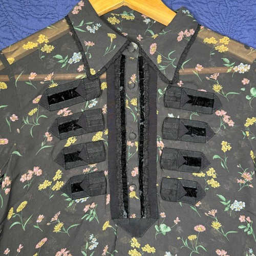 Blusa Coach Flor Silvestre Floral Transparente Negra Borde Terciopelo Manga Larga Top Talla 0 - Imagen 2 de 6