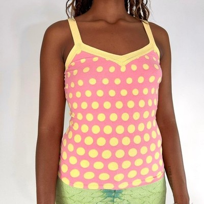 vintage Blumarine pink and yellow polka dot tank top