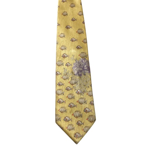 Corbata de Seda LEONARD PARIS Para Hombres ITALIA Lujo N°71600 Animal PEZ Amarillo/Gris Usada en Excelente Condición - Imagen 2 de 3
