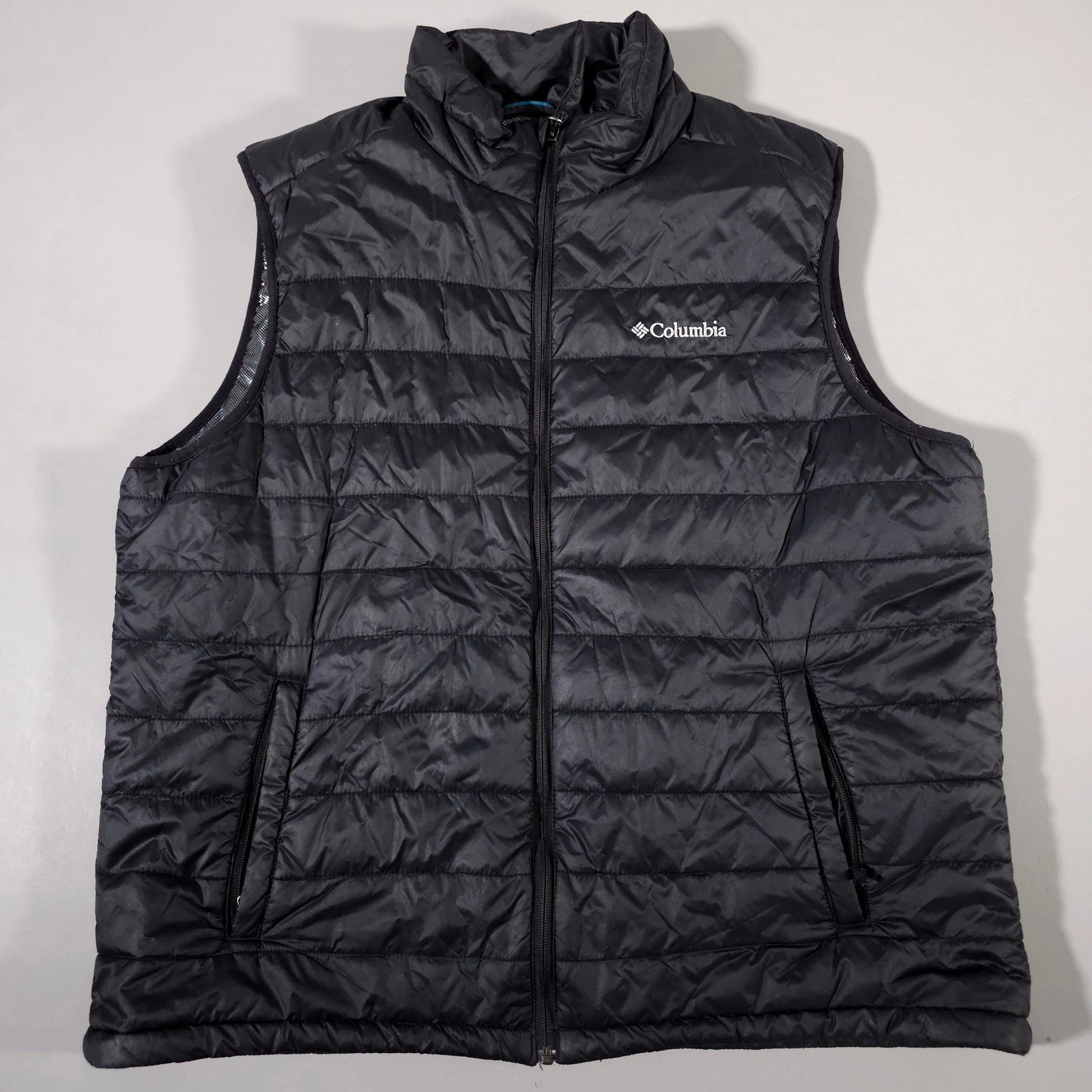 Columbia Puffer Vest Mens XL Black Omni-Heat Insulated Quilted Full Zip Outdoor