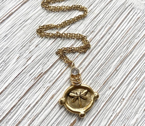 VB & Co Necklace Dragon Fly Intaglio Crystal Jewelry Handmade - Picture 5 of 10