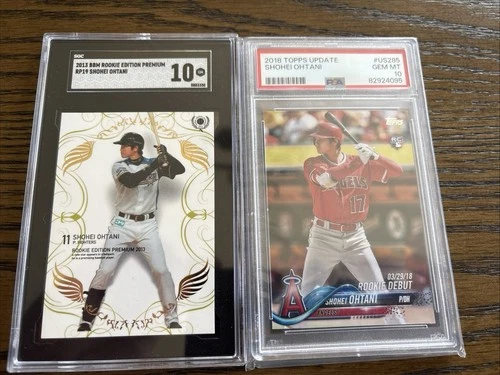 2013 BBM Shohei Ohtani RP19 SGC 10 and 2018 Shoei Ohtani US285 PSA 10 GEM MINT