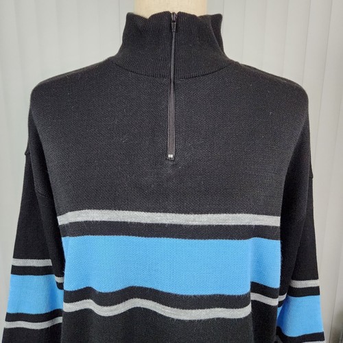 Suéter BP Cuello Simulado 1/4 Cremallera Negro Azul Rayas Desegulares Para Mujer Talla Mediana Nuevo - Imagen 5 de 12