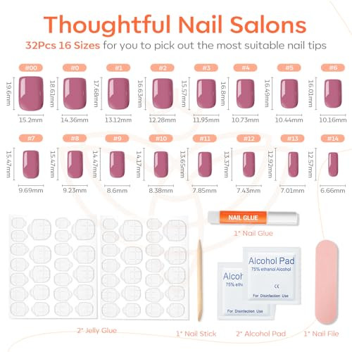 32 Stück Petal Pink Press on Nails, kurze quadratische falsche Nägel, A4-Petal Pink - Bild 4 von 6