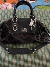 Coach Black/Gray Signature Logo Satchel Top Handle Zip, Detachable Strap . 1994.